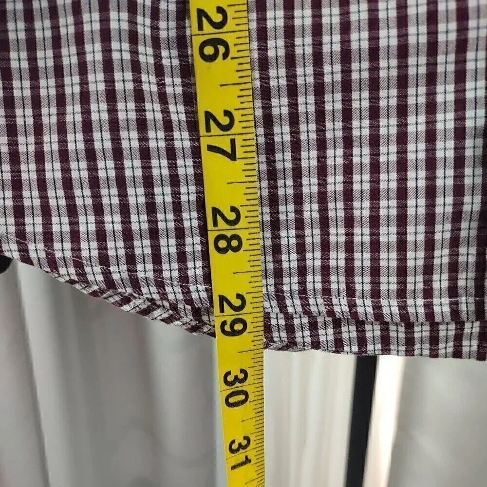 Croft & Barrow Cotton Blend Burgundy & White Checkered Button-Down Shirt. Size L